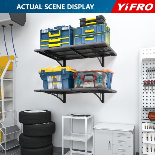 BLACK 1- Pack 2x3ft Heavy Duty Garage Wall Shelving, 500 lbs Load Capacity, Garage Shelving Wall Mounted, Garage Storage Rack with Hooks, Black