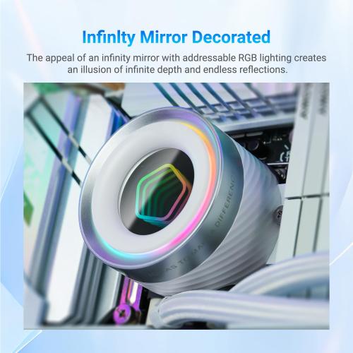 ID-COOLING FX360 INF White 360mm Liquid CPU Cooler, AIO Cooler ARGB Infinity Mirror Effect, 3x120mm Daisy-Chained Fans Low-Noise Operating 27.2dB(A) Max., Intel LGA1851/1700/1200/115X; AMD AM5/AM4