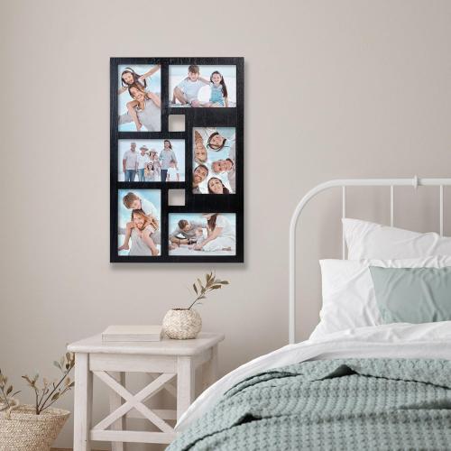 4x6 Collage Picture Frame Family Photos Display - 6 Openings Collage Picture Frame for Wall and Tabletop Display Black Picture Frames Set Ideal for Home Decorating Family Gifts