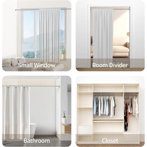 Shower Curtain Rod, 1 Diameter Heavy Duty Tension Shower Rod, Non Slip Adjustable 28-74 inch No Drill Shower Curtain Rods Spring Tension For Bathroom, Shower Stall, No Rust, Brushed Nickel