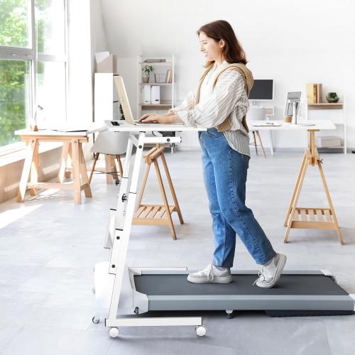 Color White Small Standing Desk with Wheels, Portable Treadmill Desk, Rolling Desk Adjustable Height for Laptop, Mobile Standing Table for Walking Pad, Bedside Table