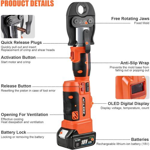 HZLZRZ Pro Press Tool with 1/2, 3/4, 1Pro Press Copper Crimper Tool with 12-Ton Hydraulic Power, Apply US Standard Copper Pipe or Stainless Steel Tube, Suitable for Plumber