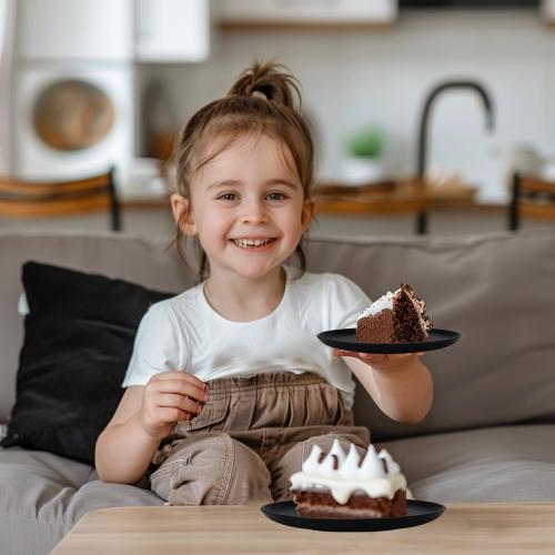 Homienly Black Small Plates | 5.7 Unbreakable Melamine Appetizer & Dessert Plates, Chic Wheat Straw Salad Plates | For Sushi, Cocktails, Bread & Side Dishes -Set of 8, Black