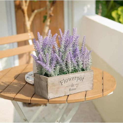 Velener Purple Artificial Lavender Flowers with Decorative Tray Wooden Box 9 Inches - Lifelike Faux Lavender Plants for Home and Office Decor, Fake Lavender Rustic Farmhouse Style