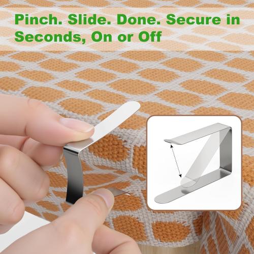 32 Pack Tablecloth Clips Heavy Duty, 2.95x1.77 Stainless Steel Rust Proof Tablecloth Clips for 2 Thick Tables - Anti-Slip Pads Home Restaurant Picnic
