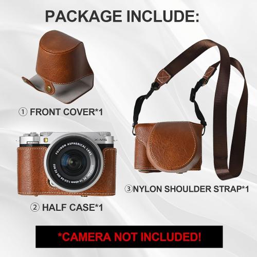 VOVMOEYA Protective Camera Case for Fujifilm XM5 Mirrorless Camera,Fuji X-M5 Camera Case Fuji XM5 Half Case With Front Cover With Shoulder Strap Full Protection Snap Button-COFFEE