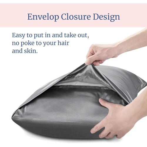 BEDELITE Satin Pillowcase for Hair and Skin, Super Soft and Cooling Similar to Silk Pillow Cases 2 Pack with Envelope Closure, Gift for Women Men(20x30 Queen Size, Dark Grey)