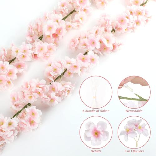 Cherry Blossom Garland 6-Pack 35.4 Ft Cherry Blossom Hanging Vine Silk Sakura Vines Garland for Wedding Party Decor, Pink