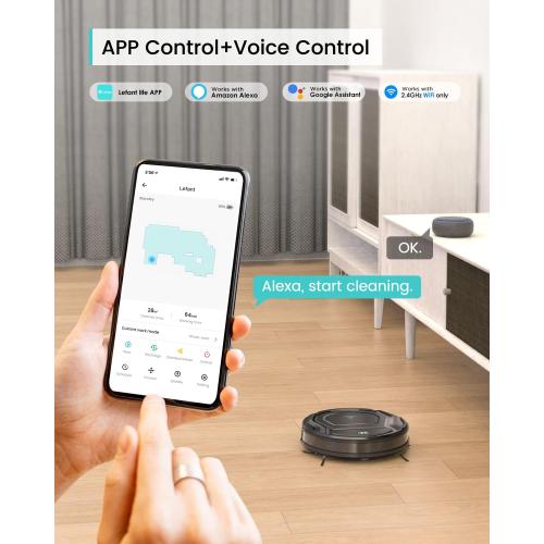 Lefant Vacuum and Mop Combo, WiFi/App/Alexa Control, 2000Pa Strong Suction 2 in 1 Mopping Robotic Vacuum Cleaner, Self-Charging, No Tangling, Slim, Ideal for Hard Floor, Pet Hair, Carpet M210B