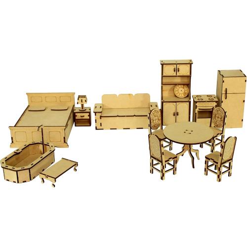 StonKraft Wooden Miniature Furniture - Home Decor, Construction Toy, Modeling Kit, School Project - Easy to Assemble (Extended Furniture)