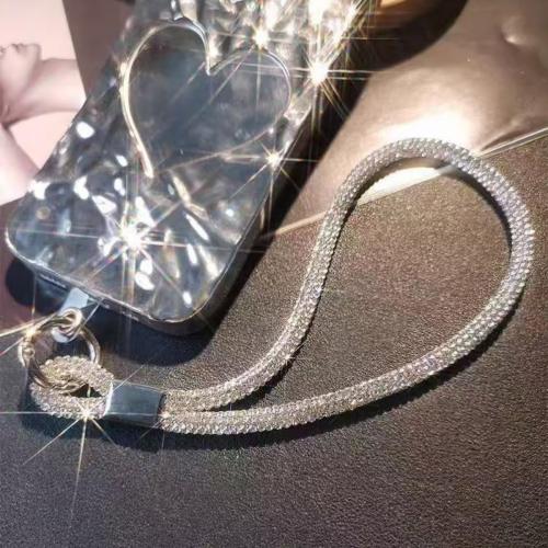 1PC Luxury Diamond Phone Lanyard for Women - Bling Rhinestone Wrist Strap, Adjustable Short Chain
