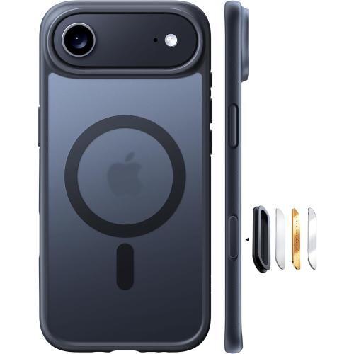 TORRAS Stronger Magnetic for iPhone Air Case, Thin Fit for MagSafe Black | Shockproof Slim Case for iPhone 17 Air with Camera Control & Colorful Buttons, Mil-Grade Drop Tested, Translucent Matte