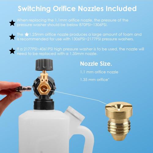 Foam Cannon, 1/4 Quick Connector Foam Cannon for Pressure Washer, Pressure Washer Foam Cannon with Adjustable Nozzle & 1L Foam Cannon Bottle, Soap Cannon for Pressure Washer with Handle