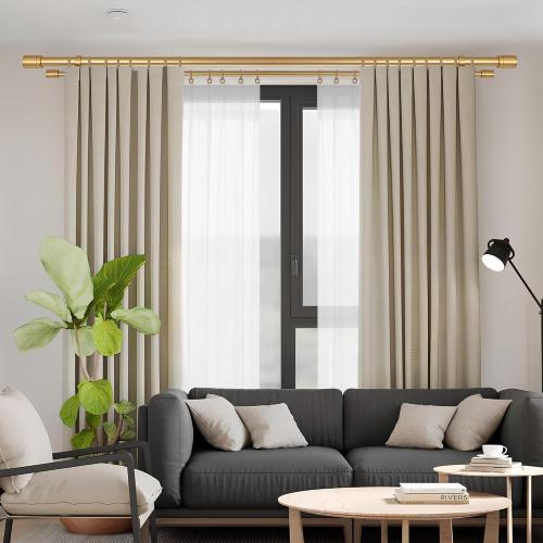 Double Curtain Rod 36 to 72 Inch,1 Inch Heavy Duty Curtain Rods for Windows with Solid Aluminum Cylindrical Finials and Bracket,1’’ Front and 5/8’’ Back Telescoping Double Drapery Rod,Warm Gold