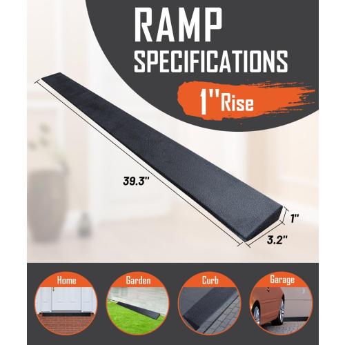 1'' Rise Rubber Threshold Ramp - 2204 LBS Capacity, Non-Slip, Cuttable & Adjustable - Handicap Ramp for Wheelchair Scooter Stroller - Driveway Curb Ramps for Doorways 1 Rise (39.3x3.2)
