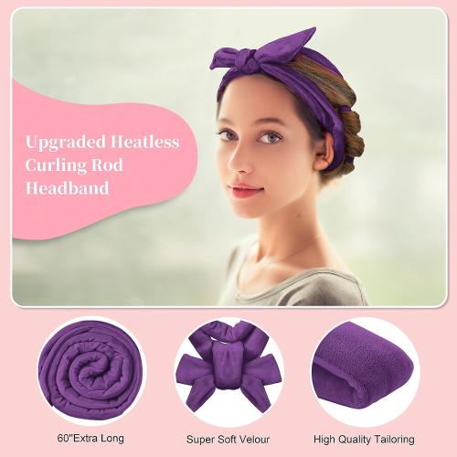 Flylipu Heatless Curling Rod Headband, Upgraded 60' Extra Long Soft Velvet Hair Curlers to Sleep In, No Heat Curls for Most Hair Types, Includes Directions (Purple, 1 Count)