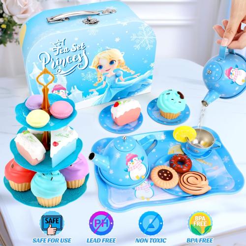 INNOCHEER Tea Party Set for Little Girls Toys, Toys for Kids, Tea Sets for Toddlers 3-5, Pretend Play Kitchen Toy, Birthday Christmas Princess Gifts Toys for 3 4 5 6 7   Year Old Girls