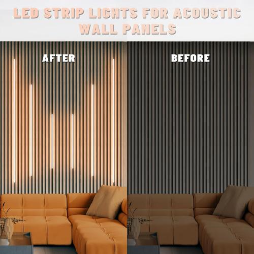 Lichaser LED Recessed Lighting for Acoustic Panel, 6 Pcs of 3000K Dimmable LED Strip Light for Wood Slat Wall Panel in Parallel with Touch Sensor, Self-Adhesive for Slat Wall Decor (4*28 in 2*16 in)