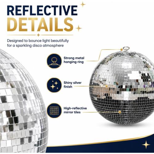 Youdepot Disco Ball 12-Inch – Large Hanging Mirror Ball Disco Ball Decor for Disco Party Decorations, Weddings, Events, Disco Christmas Decor, and Home Celebrations