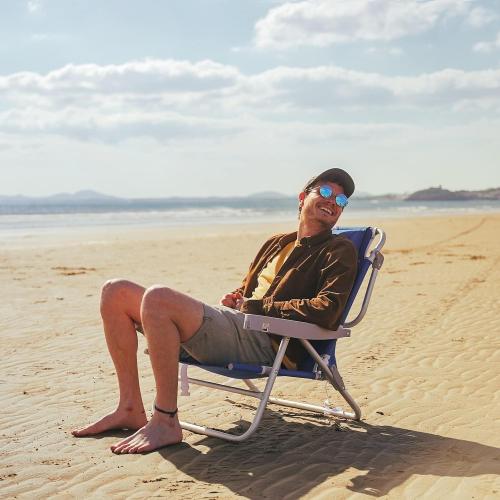 SUNNYFEEL Extra Wide 28 Low Beach Chair 5 Position Lay Flat, XL Oversized Portable Folding Camping Chairs with Cup Holder for Outdoor/Trip, Lightweight Foldable Backpack Beach Chair for Adults