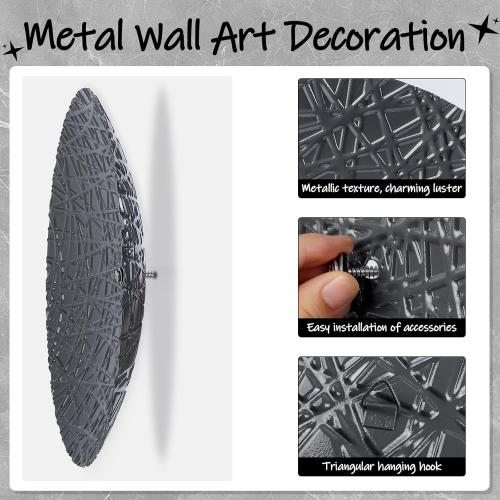 DETENE Set of 8 Metal Wall Hanging Sculptures Large Modern Round Wall art Silver and Grey Wall Decor for Living Room Bedroom Dining Room Wall Decor
