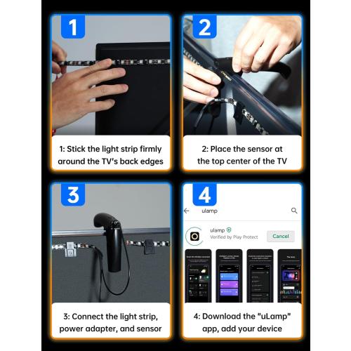 14.7Ft TV LED Backlight, 14.7ft Cuttable TV Lights That Change with TV for 55-65 Inch Screen and PC Monitor, TV Backlight with Sensor, Smart App Control, Game & Music Sync Color Changing Light