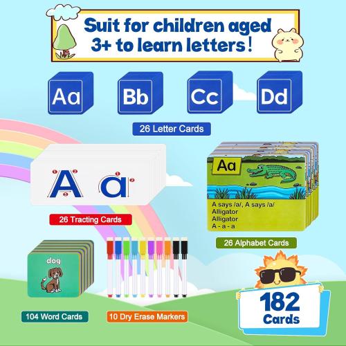 Meetory Alphabet Learning Pocket Chart - Alphabet Wall Chart ABC Flash Cards Learning Material, Handwriting Practice Letter Tracing Homeschool Preschool Kindergarten Learning Activities Must Haves
