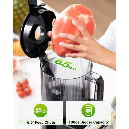 Cold Press Juicer Machine, 6.5 Large Feed Chute Masticating Extractor, Easy to Clean for Whole Fruits & Vegetables, High Yield