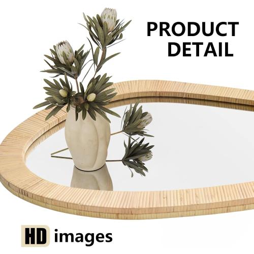 Rattan Mirror for Wall,30.5'' x 19.5 Wooden Framed Farmhouse Boho Wicker Coastal Irregular Vanity Mirror for Bathroom Living Room Entryway