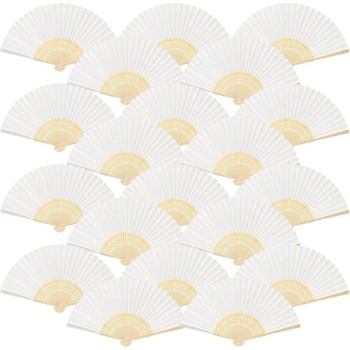 FEPITO 55 Pieces White Handheld Paper Fan Paper Folding Fans