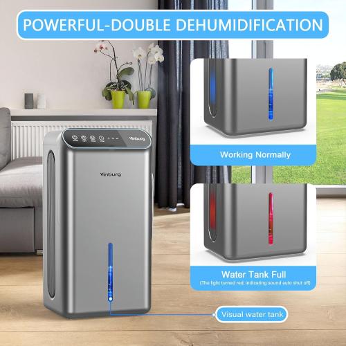Dehumidifier for Basement (85 OZ, 800 sq ft) Quiet Dehumidifiers for Home, Auto Shut-Off, Sleep Mode, 3 Gear Timer(8H,16H,24H), Small Dehumidifier for Bedroom, Bathroom with Drain Hose(Silver Gray)