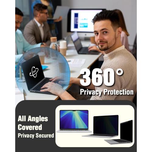 F FORITO Magnetic Laptop Privacy Screen 16 inch 16:10, 360° Anti Peeping Removable Anti Glare Blue Light Filter Compatible with All 16” 16:10 Laptops Portable Monitors