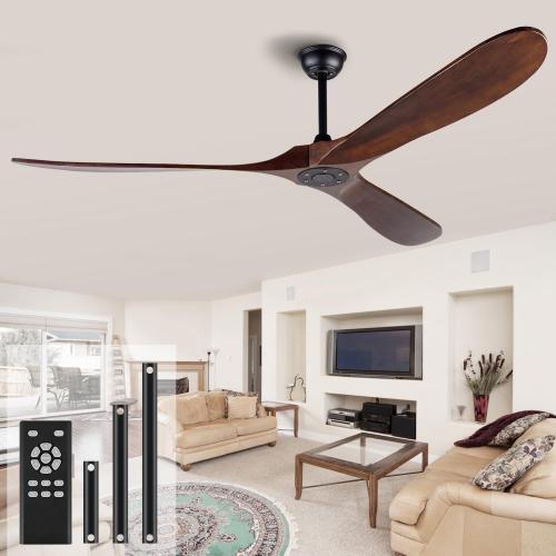 72 Inch Ceiling Fan No Light ，Wood Outdoor Ceiling Fans for Patios Living Room Garage Gazebo Mid Century Modern Exterior Extra Large Waterproof Ceiling Fan Without Light with Downrod (Walnut)
