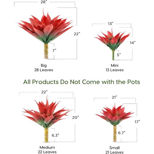Velener Fall Fake Agave Artificial Plant, Red Fake Succulent Plant for Room Decor, Unpotted Faux Agave Stems Plant for Fall Outdoor/Indoor Decor, 28 inches, Set of 2