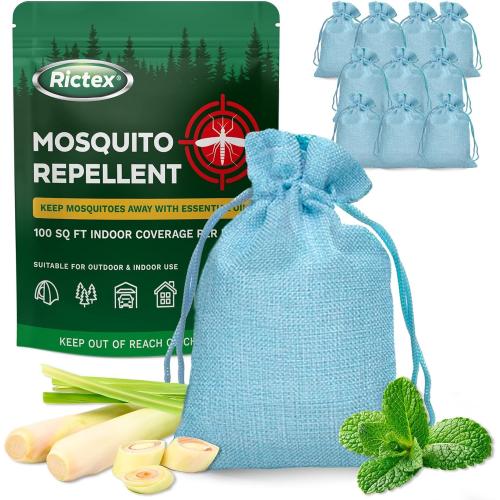 Mosquito Repellent Outdoor Patio & Yard: Natural Citronella & Peppermint Oil Pouches – Safe for Kids & Pets – Essential Oils Formula – Mosquitoes Repeller – Camping & Backyard 10 Pouches