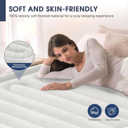 Beige and Navy Blue Air Mattress With Built In Pump, Raised Blow Up Mattress 2 Mins Self-Inflation/Deflation,Upgraded Thicker Inflatable Mattress，Air Bed with Storage Bag for Guests,Home，Camping，660 lbs Max