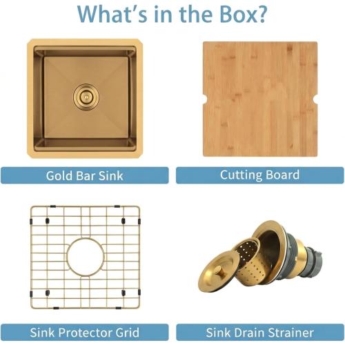 Gold Bar Sink Undermount,Small Bar & Prep Sinks,16 gauge Stainless Steel Bar Sink with Workstation for Wet Bar Area (18 X 18)