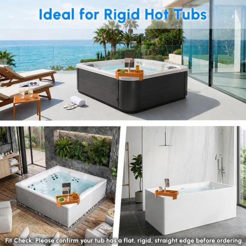 Bamboo Hot Tub Tray with 360°Adjustable Phone Holder, Hot Tub Drink Holder
