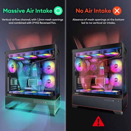 Okinos Aqua 7, Pre-Installed 6 × 120mm PWM ARGB Fan, ATX Mid Tower PC Case, Computer case with Panoramic View Tempered Glass Front & Side Panel, Type C Port, Gaming PC Case, Black