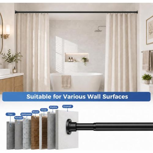 ALLZONE Heavy Duty Tension Shower Curtain Rod 42-83 Inches for Bathroom, Window, Non-Slip, Adjustable with Strong Spring Pole for Closet, Doorway, No Rust, No Drilling, Black‼️all hardware may not be included ‼️