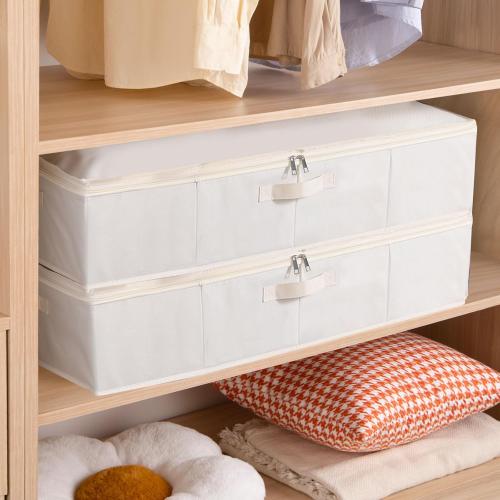 2 Pack- Beige- 23.6 x 11.8 x 5.9 Inch Under the Bed Storage Bins, Closet Organizers with Reinforced Handles for Blanket, Sheets, Pillows, Towels, Shoes