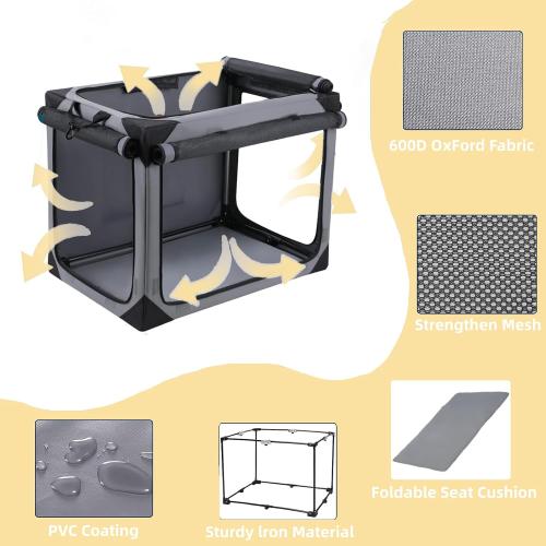 TLSUNNY Portable Soft Dog Crate, Collapsible Travel Dog Crates for Medium/Large Dogs, Foldable 4-Door Dog Kennel w/Mesh Windows, Soft Mat, Carrying Bag, Indoor & Outdoor Use (Grey, 36 x 24.4)