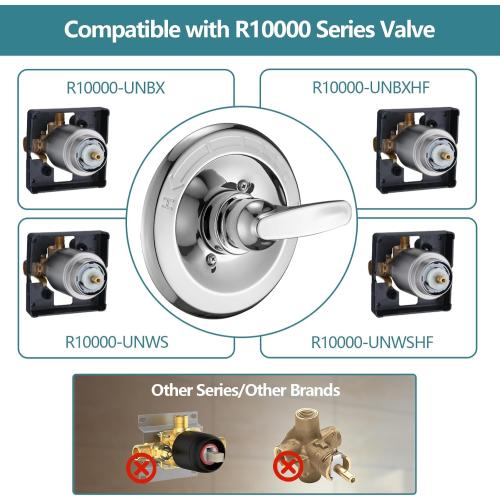 Shower Trim Kit Compatible with Delta 13/14 Series, Shower Cover Plate with Handle (Valve& Catridge Not Inclued), Chrome