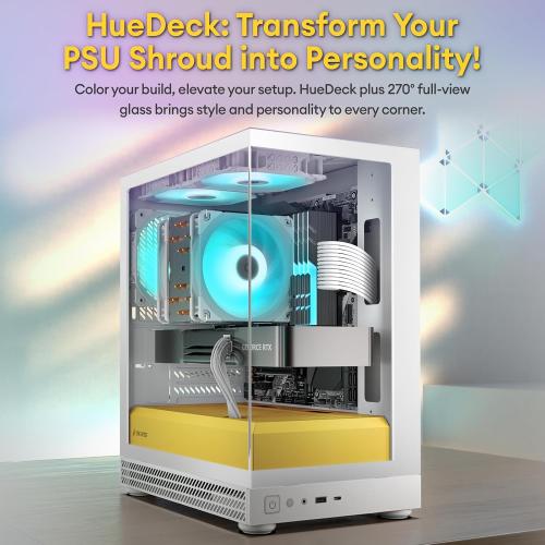 Okinos Aqua UNO Micro ATX Case, No Radiator Support, Max GPU Length 309mm, Quick-Release Panoramic Tempered Glass Front & Side, 3x120mm ARGB Fans Pre-Installed, Type-C 5Gbps, Black