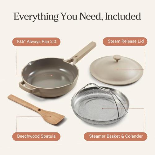 Our Place Always Pan 2.0 | 10.5 Ceramic Pan with Modular Lid, Steamer Basket & Spatula | Patented 10-in-1 Nonstick, Non-Toxic Cookware Made Without PFAS | Induction & Oven-Safe up to 450°F | Steam‼️no steam basket‼️