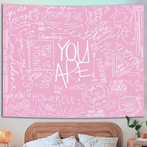 Miytal Quote You Are Inspirational Wall Tapestry, Positive Saying Wall Art Wall Hanging Pink Aesthetic Tapestry for Teen Girl Bedroom Dorm 51.2 x 59.1 Inches - White Pink