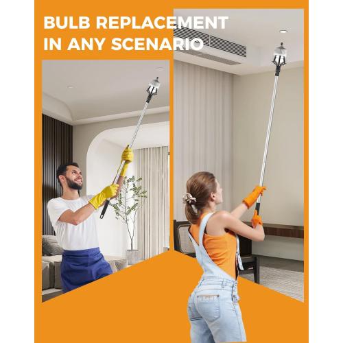 Upgraded 12FT Light Bulb Changer for High Ceilings, High Reach Light Bulb Removal Tool with Baskets and Suction Cup and Pole Extension for Recessed Lights and Standard Bulbs