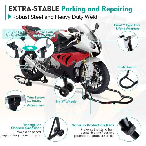 Motorcycle Stand 850LB Sport Bike Front and Rear Wheel Lift Swingarm Paddock Stands Black, U L