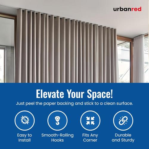 UrbanRed Self Adhesive Curtain Track (3 Meter, 9.8 ft) for Smooth Ceiling or Wall - No Drill, Screws, Ceiling Curtain Track, Curtains Rod, Ceiling Mount, Adhesive Curtains Rod (Non-Flexible)