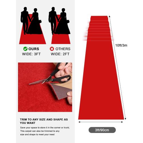 450GSM Extra Thick Red Carpet Runner for Party & Events, 3ft x 10ft Heavy Duty Non-Slip TPR Rubber Backing, Aisle Runway Rug forProm, Wedding Ceremony Decorations, Hollywood Oscars for Awards